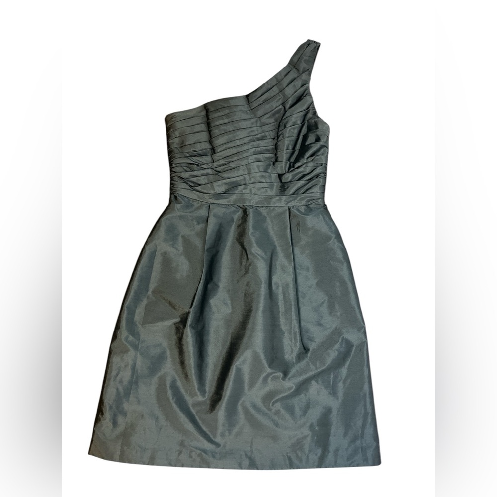 ML Monique Lhuillier woman’s gray one shoulder knee length formal party dress 8 - Picture 3 of 5